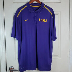 NIKE Dri-FIT LSU Tigers Short Sleeve Polo On Field Coach Shirt Sz 2XL